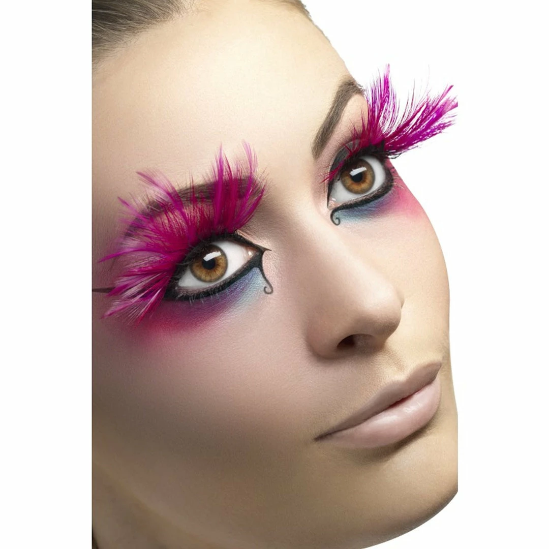 Smiffy's Fever False Eyelashes - Extravagant Pink Feather Plumes