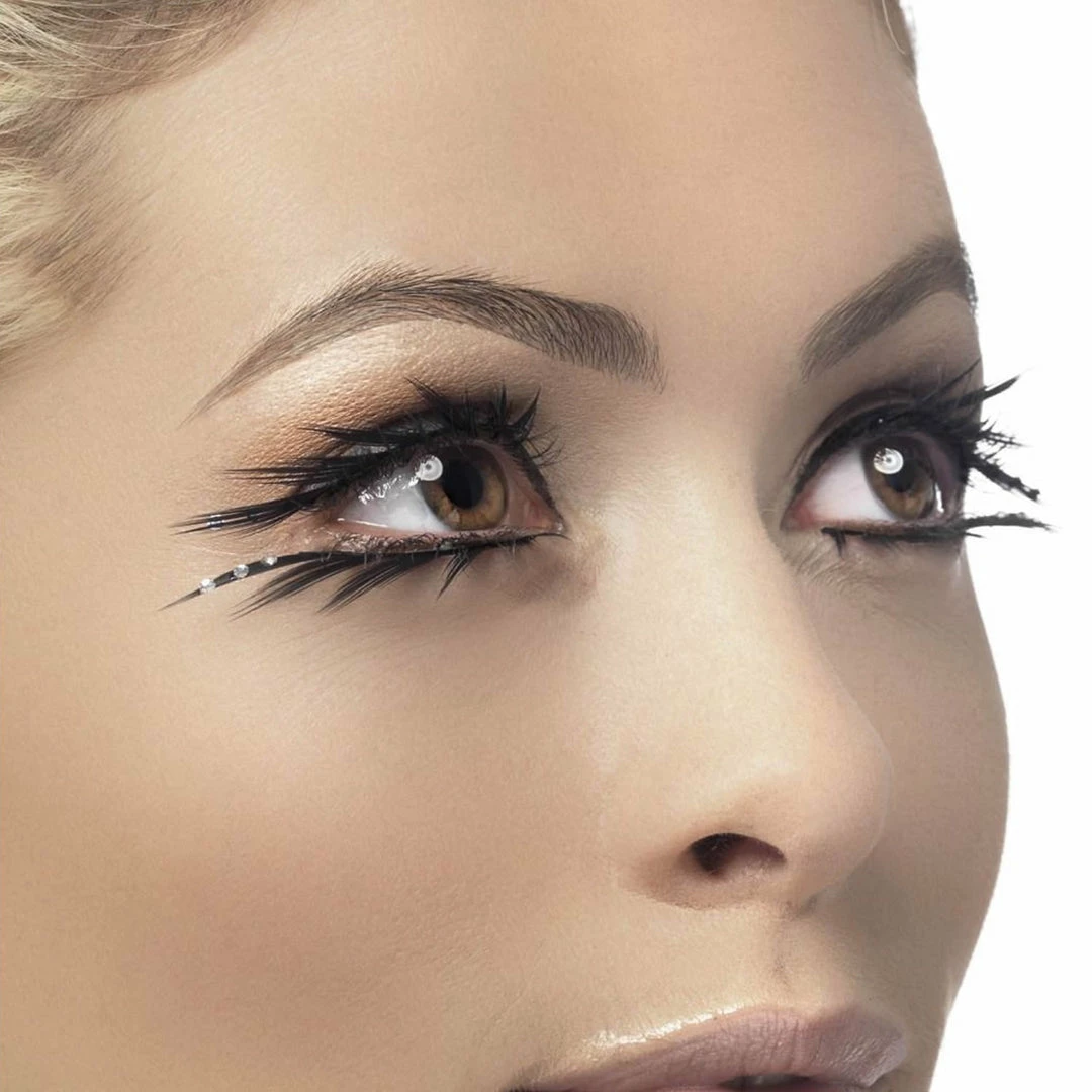Smiffy's Fever False Top & Bottom Eyelashes - Angled Black With Gems False Eyelashes