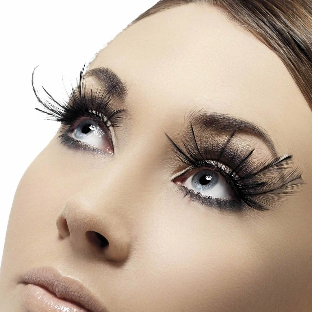 Smiffy's Fever False Eyelashes - Extravagant Black Feather Plumes