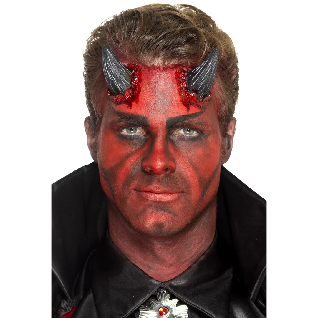 Smiffy's Make-up FX Realistic Black Devil Horns - Latex Prosthetics