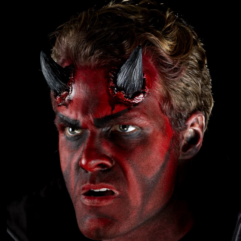 Smiffy's Make-up FX Realistic Black Devil Horns - Latex Prosthetics