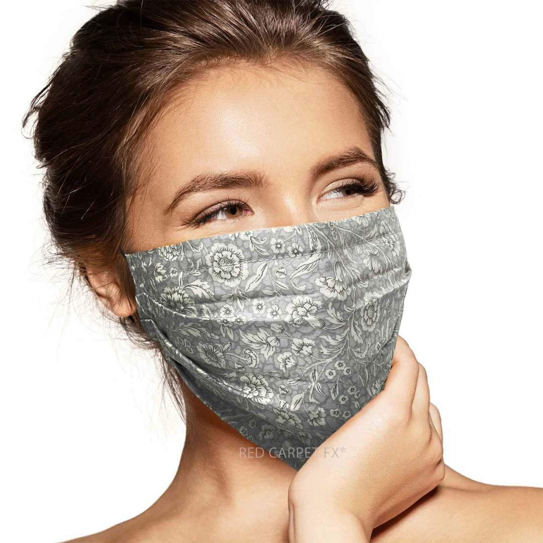 Pebbles Of Leeds Pebbles Handmade Pleated Cotton Face Mask - Classic Grey Floral Face Masks