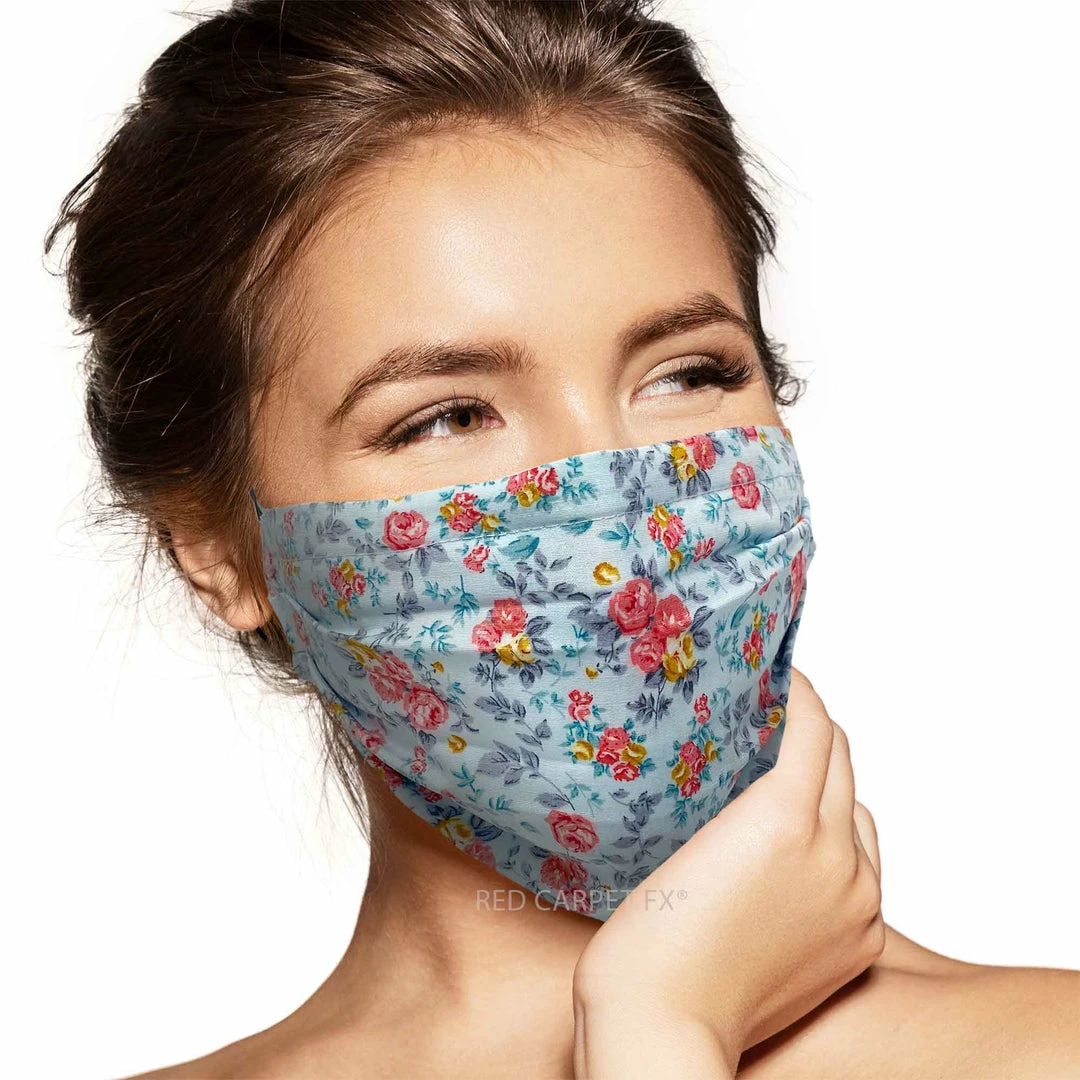 Pebbles Of Leeds Face Masks Pebbles Handmade Pleated Cotton Face Mask - New Baby Blue Rose