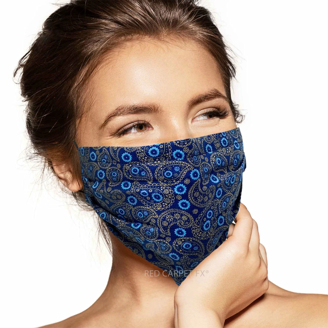 Pebbles Of Leeds Pebbles Handmade Pleated Cotton Face Mask - Paisley Blue