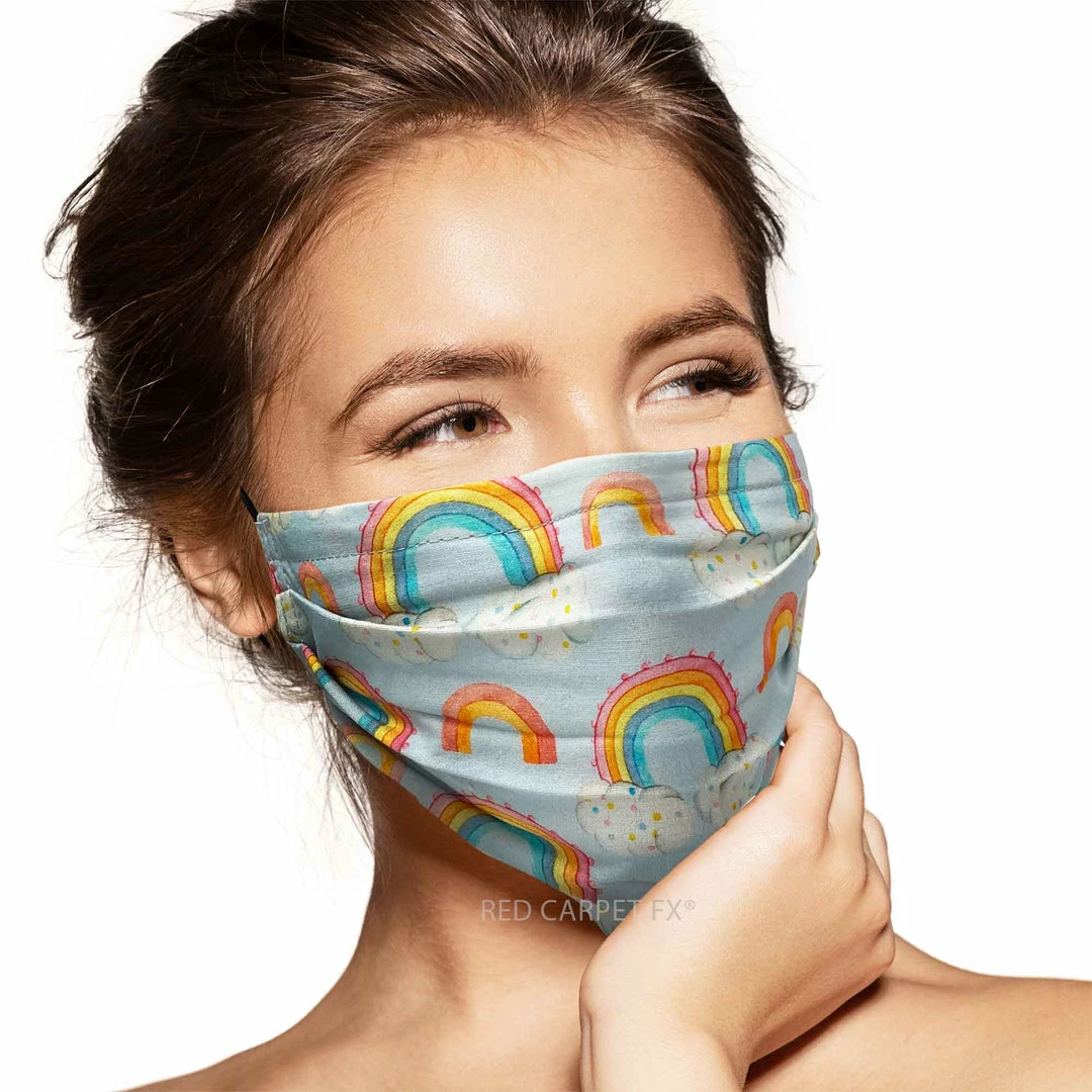 Pebbles Of Leeds Pebbles Handmade Pleated Cotton Face Mask - Rainbow Clouds